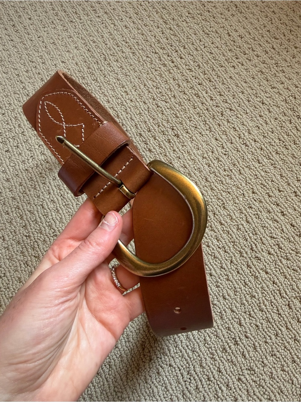 Tecovas Cognac Leather Belt with Brushed Gold Horseshoe Buckle